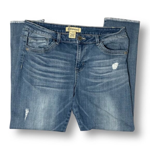 Democracy Seamless Ankle Skimmer Distressed Raw Hem Medium Wash Blue Jeans 14 - Picture 7 of 10
